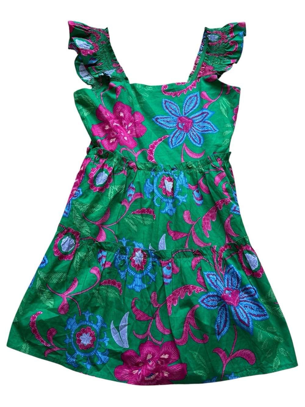 SugarLips Green Floral Ruffle Sleeve Tiered Mini Dress Cotton M NWT Cottagecore - Picture 4 of 13
